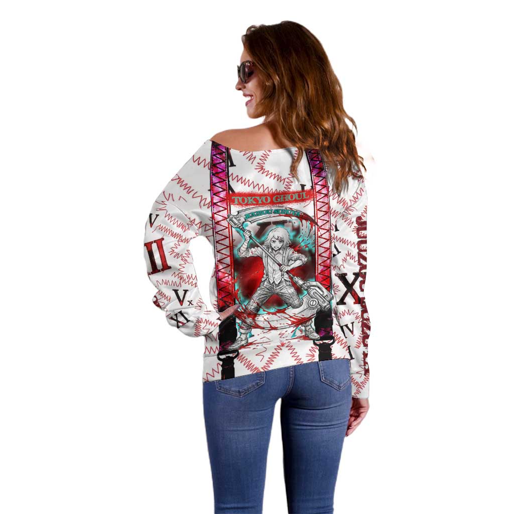 Juuzou Suzuya Tokyo Ghoul Off Shoulder Sweater Grunge Anime Style with Roman Numeral Motif
