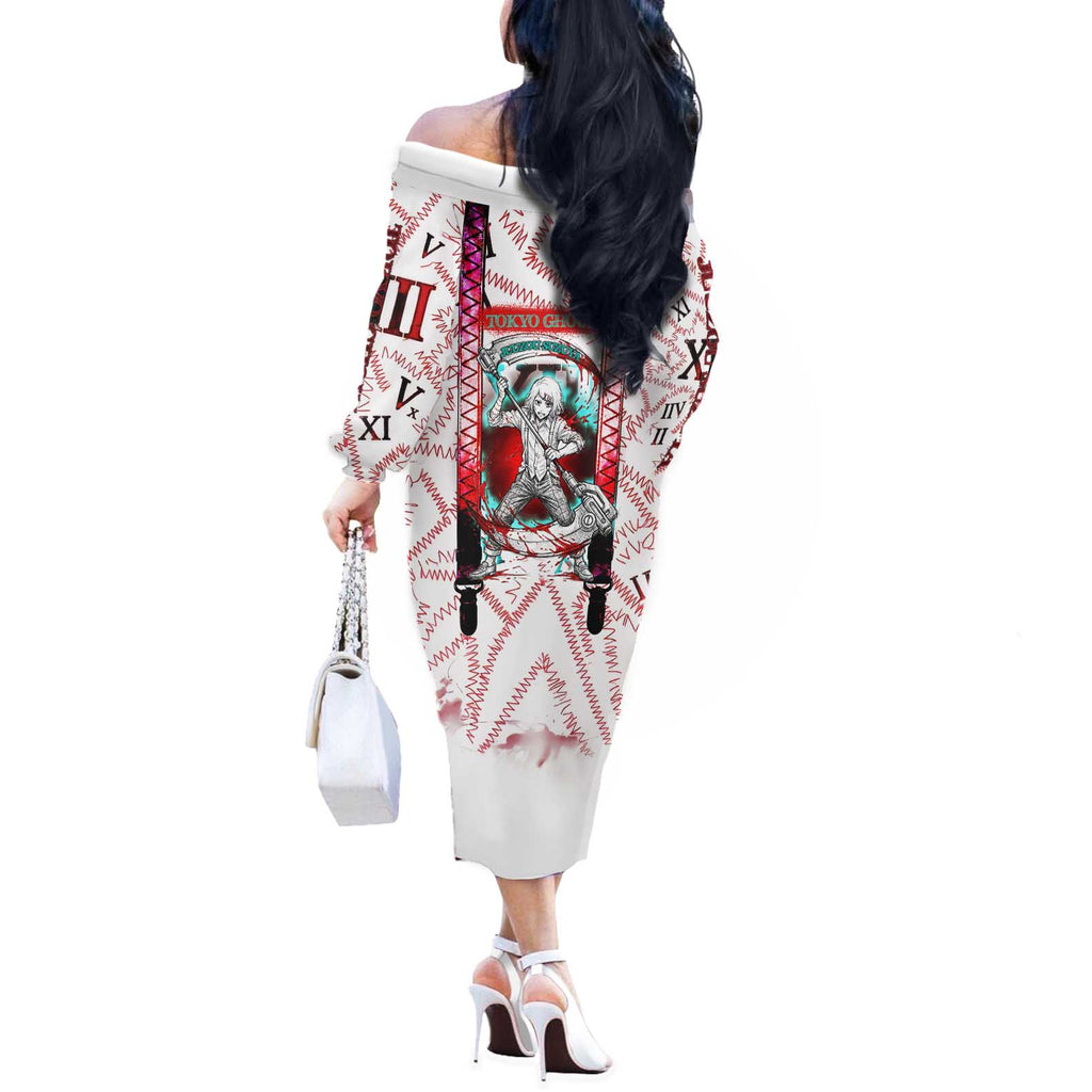 Juuzou Suzuya Tokyo Ghoul Off The Shoulder Long Sleeve Dress Grunge Anime Style with Roman Numeral Motif