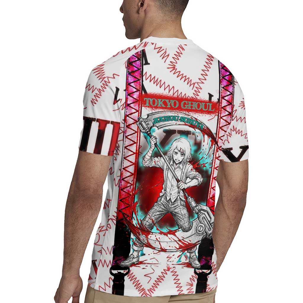Juuzou Suzuya Tokyo Ghoul Rugby Jersey Grunge Anime Style with Roman Numeral Motif