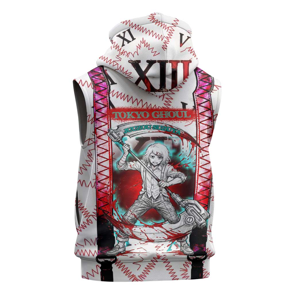 Juuzou Suzuya Tokyo Ghoul Sleeveless Zip Hoodie Grunge Anime Style with Roman Numeral Motif