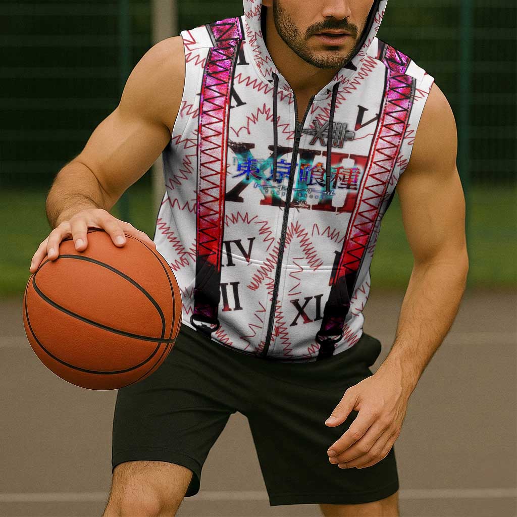 Juuzou Suzuya Tokyo Ghoul Sleeveless Zip Hoodie Grunge Anime Style with Roman Numeral Motif