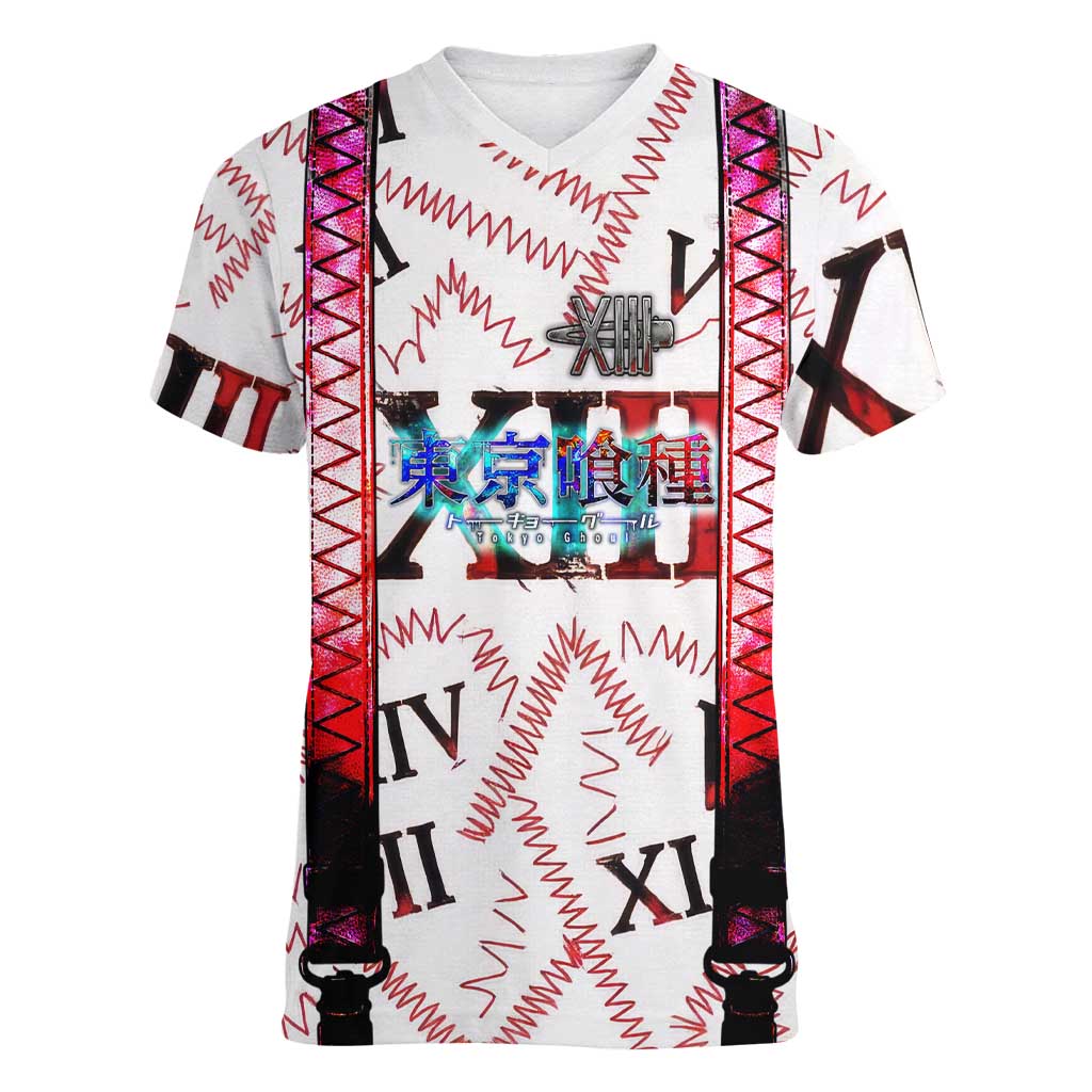 Juuzou Suzuya Tokyo Ghoul Women V-Neck T-Shirt Grunge Anime Style with Roman Numeral Motif