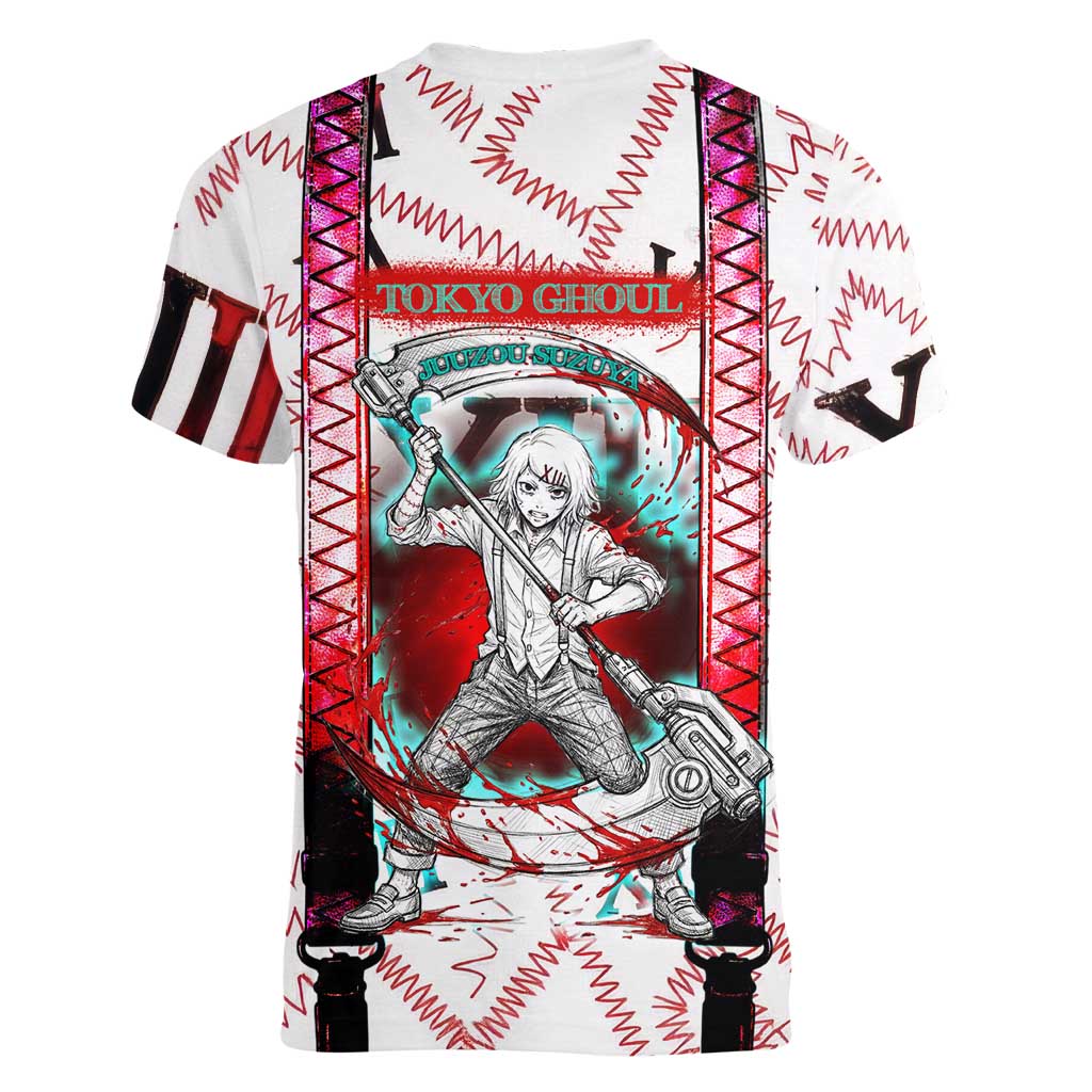 Juuzou Suzuya Tokyo Ghoul Women V-Neck T-Shirt Grunge Anime Style with Roman Numeral Motif