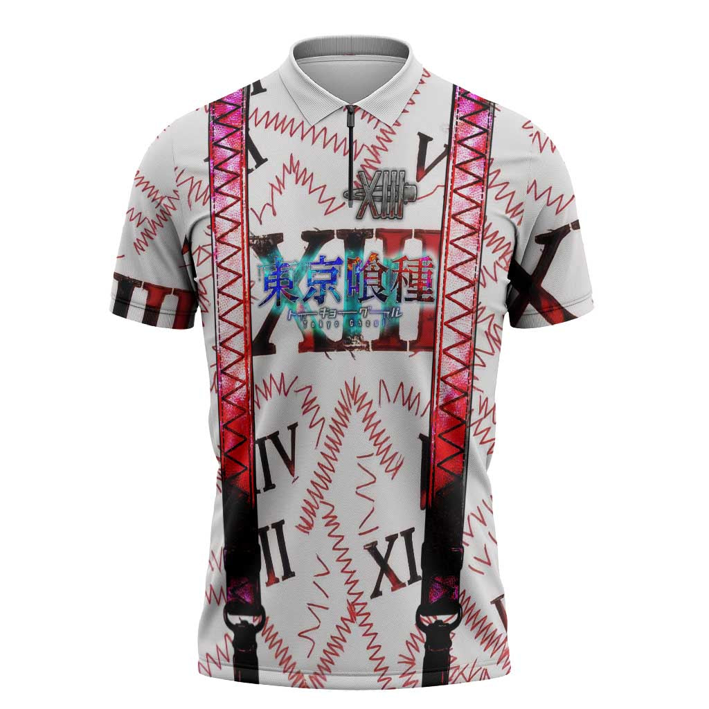 Juuzou Suzuya Tokyo Ghoul Zipper Polo Shirt Grunge Anime Style with Roman Numeral Motif