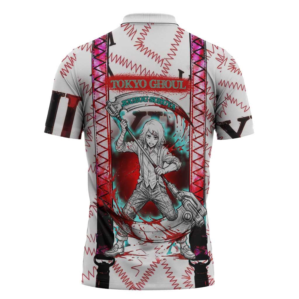 Juuzou Suzuya Tokyo Ghoul Zipper Polo Shirt Grunge Anime Style with Roman Numeral Motif