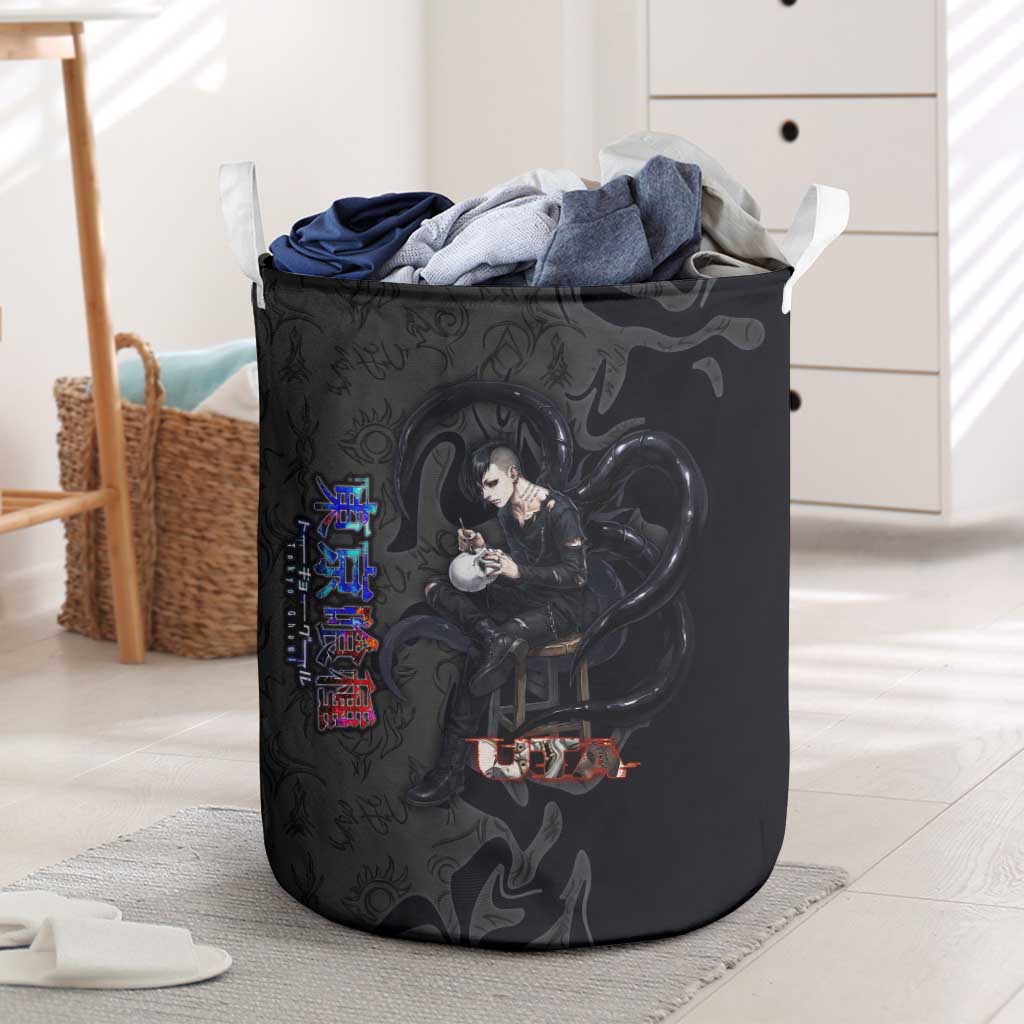 Uta Tokyo Ghoul Laundry Basket Dark Urban Tattoo Style with Oni Mask Elements