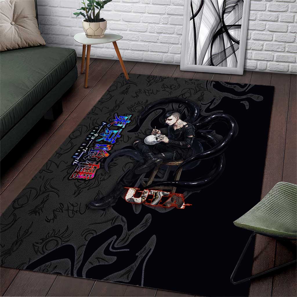 Uta Tokyo Ghoul Area Rug Dark Urban Tattoo Style with Oni Mask Elements