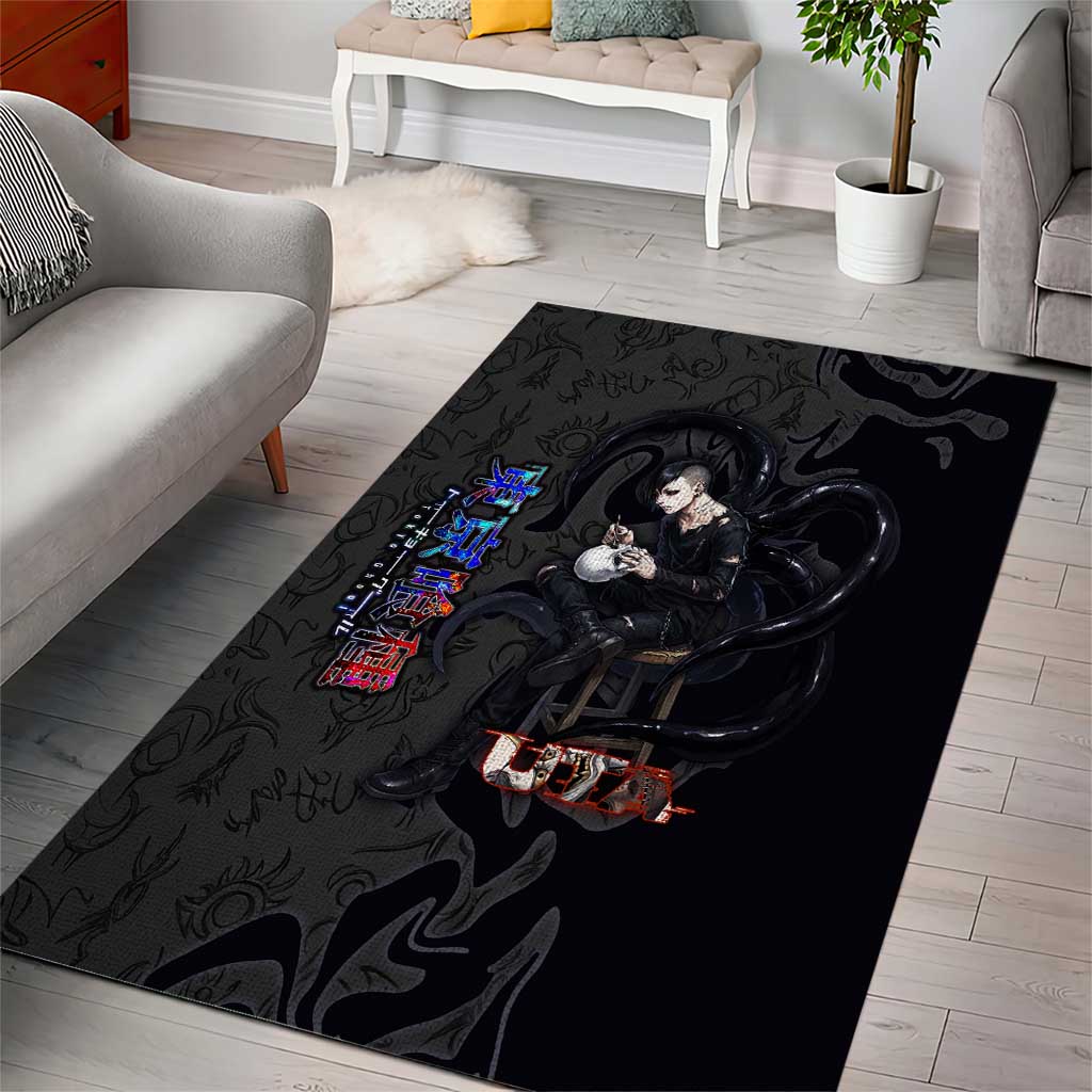 Uta Tokyo Ghoul Area Rug Dark Urban Tattoo Style with Oni Mask Elements