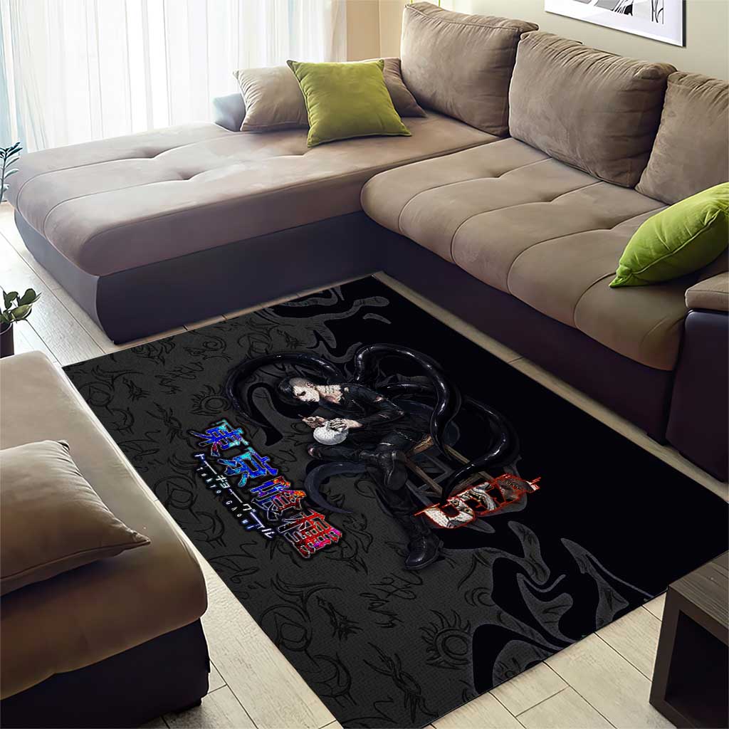 Uta Tokyo Ghoul Area Rug Dark Urban Tattoo Style with Oni Mask Elements