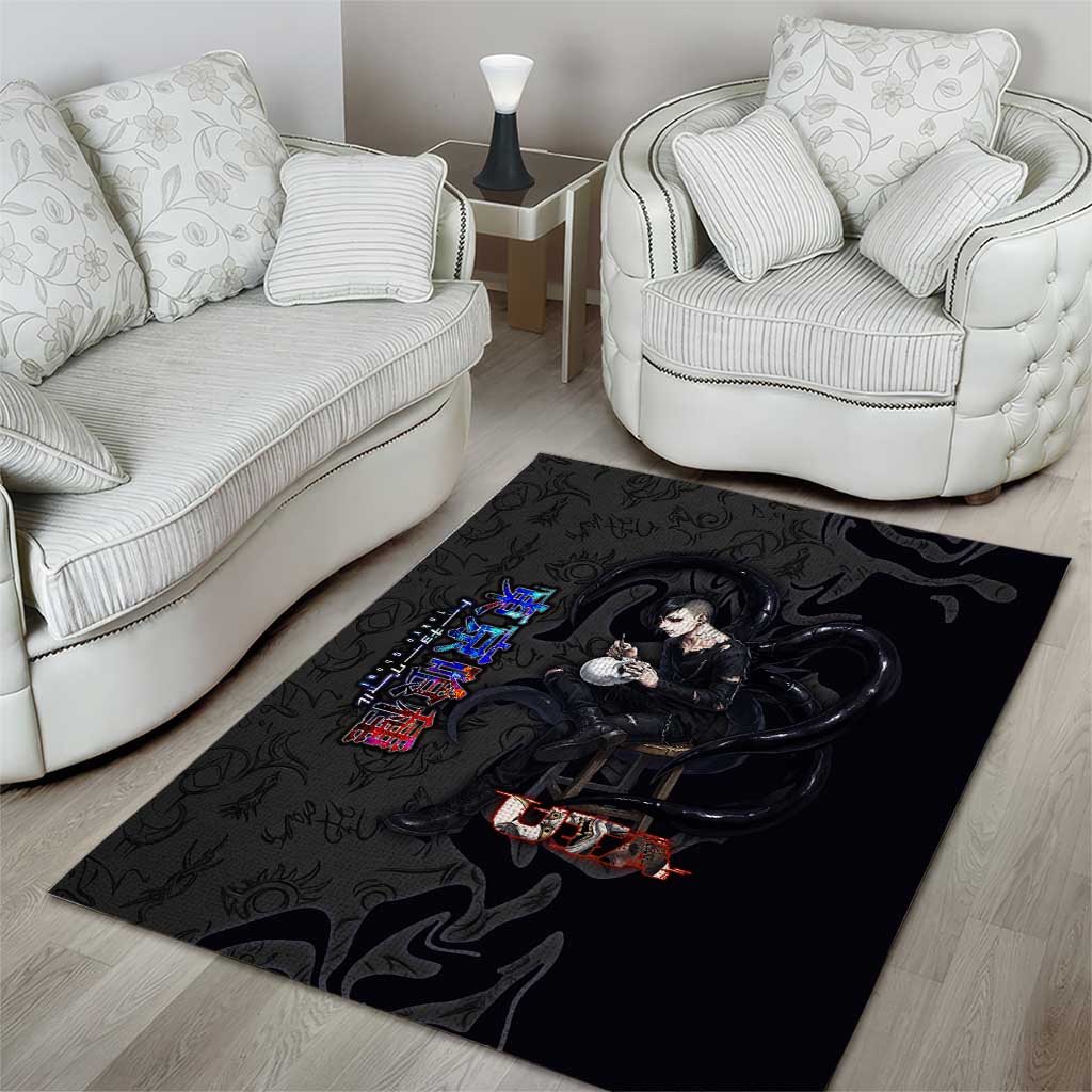 Uta Tokyo Ghoul Area Rug Dark Urban Tattoo Style with Oni Mask Elements