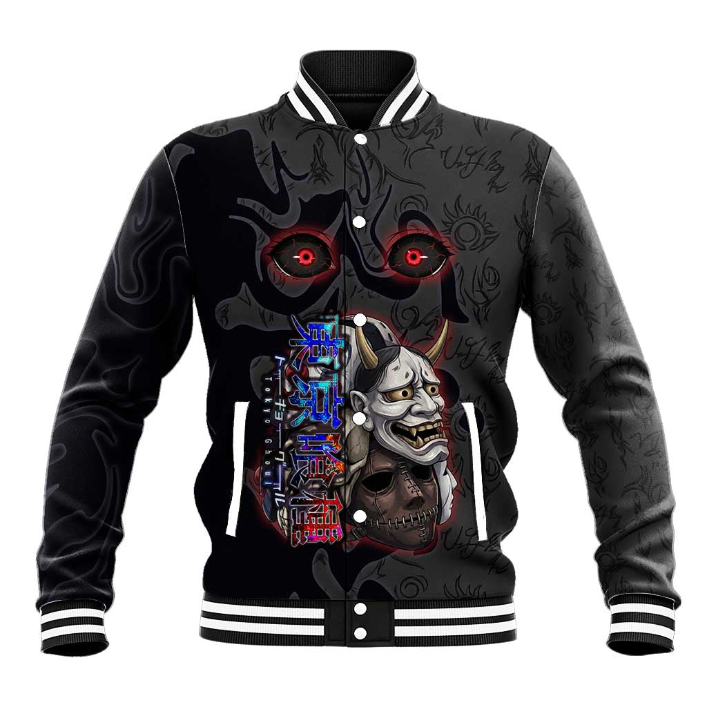 Uta Tokyo Ghoul Baseball Jacket Dark Urban Tattoo Style with Oni Mask Elements