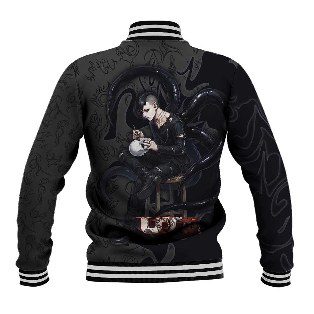 Uta Tokyo Ghoul Baseball Jacket Dark Urban Tattoo Style with Oni Mask Elements