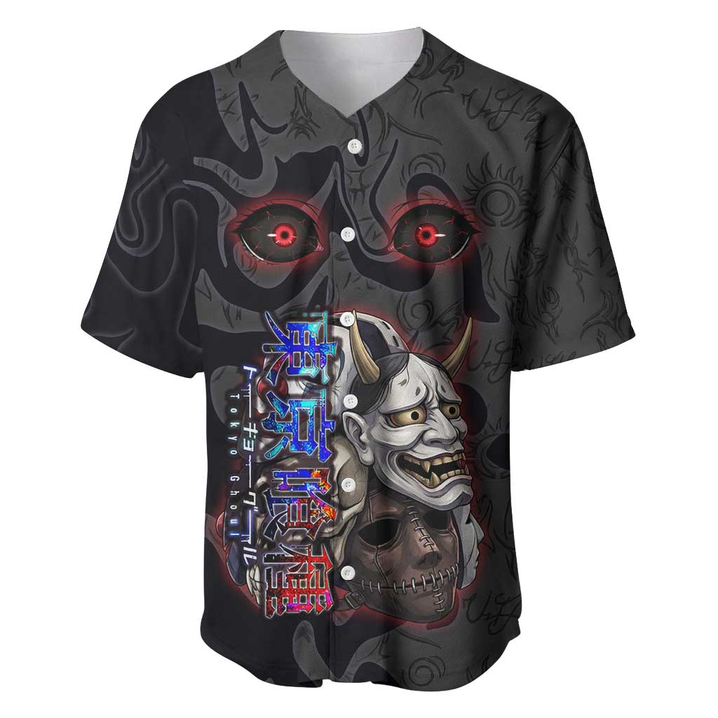 Uta Tokyo Ghoul Baseball Jersey Dark Urban Tattoo Style with Oni Mask Elements