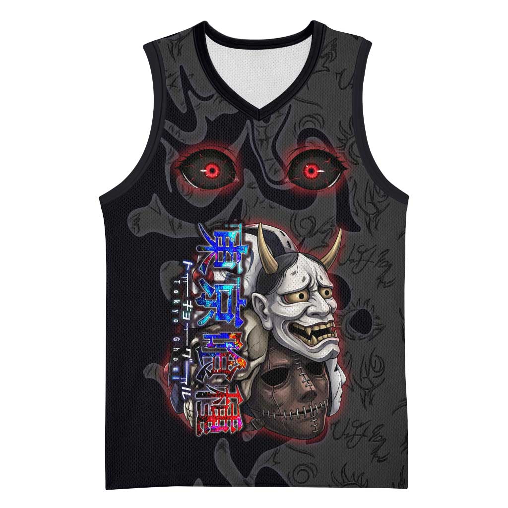 Uta Tokyo Ghoul Basketball Jersey Dark Urban Tattoo Style with Oni Mask Elements