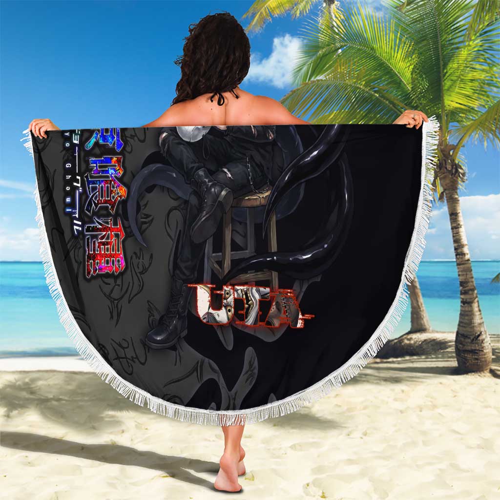 Uta Tokyo Ghoul Beach Blanket Dark Urban Tattoo Style with Oni Mask Elements