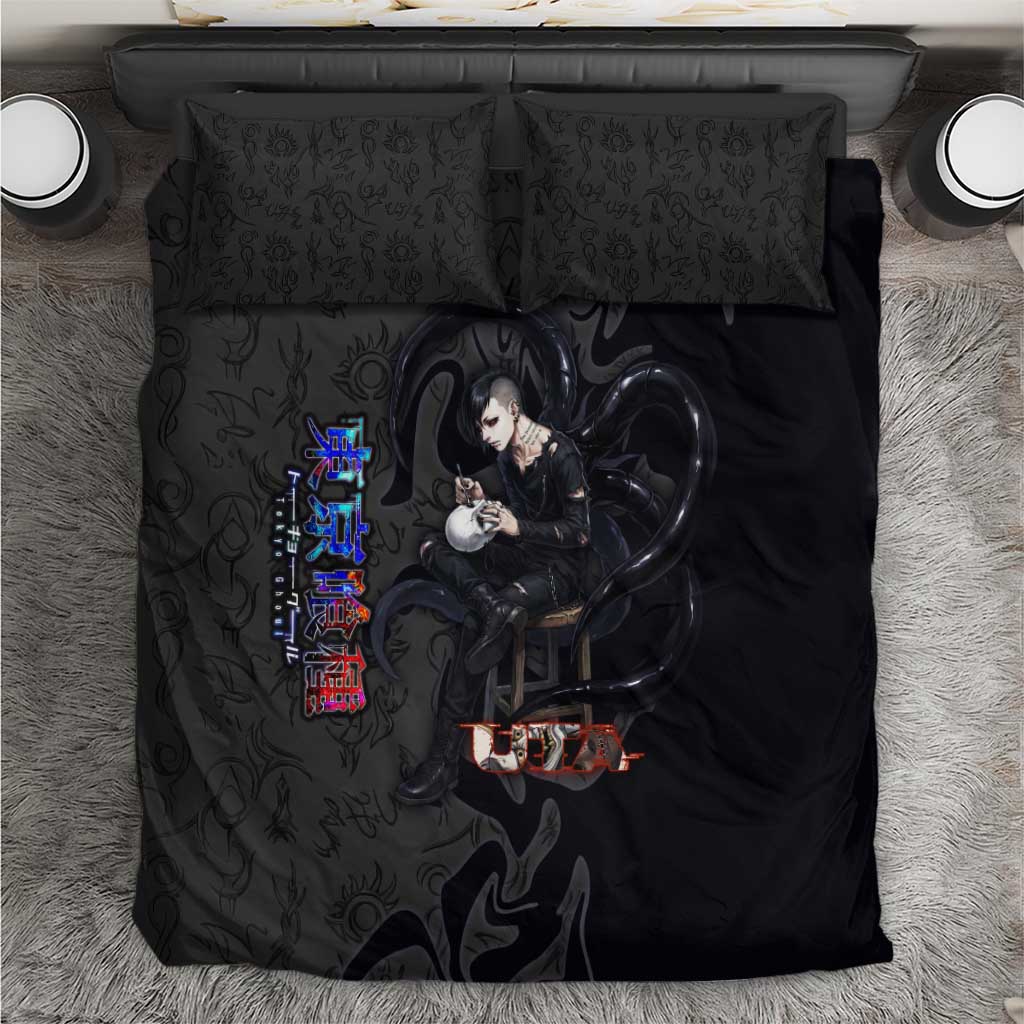 Uta Tokyo Ghoul Bedding Set Dark Urban Tattoo Style with Oni Mask Elements