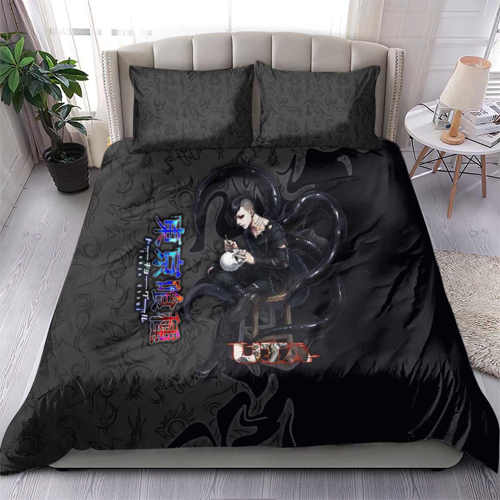 Uta Tokyo Ghoul Bedding Set Dark Urban Tattoo Style with Oni Mask Elements