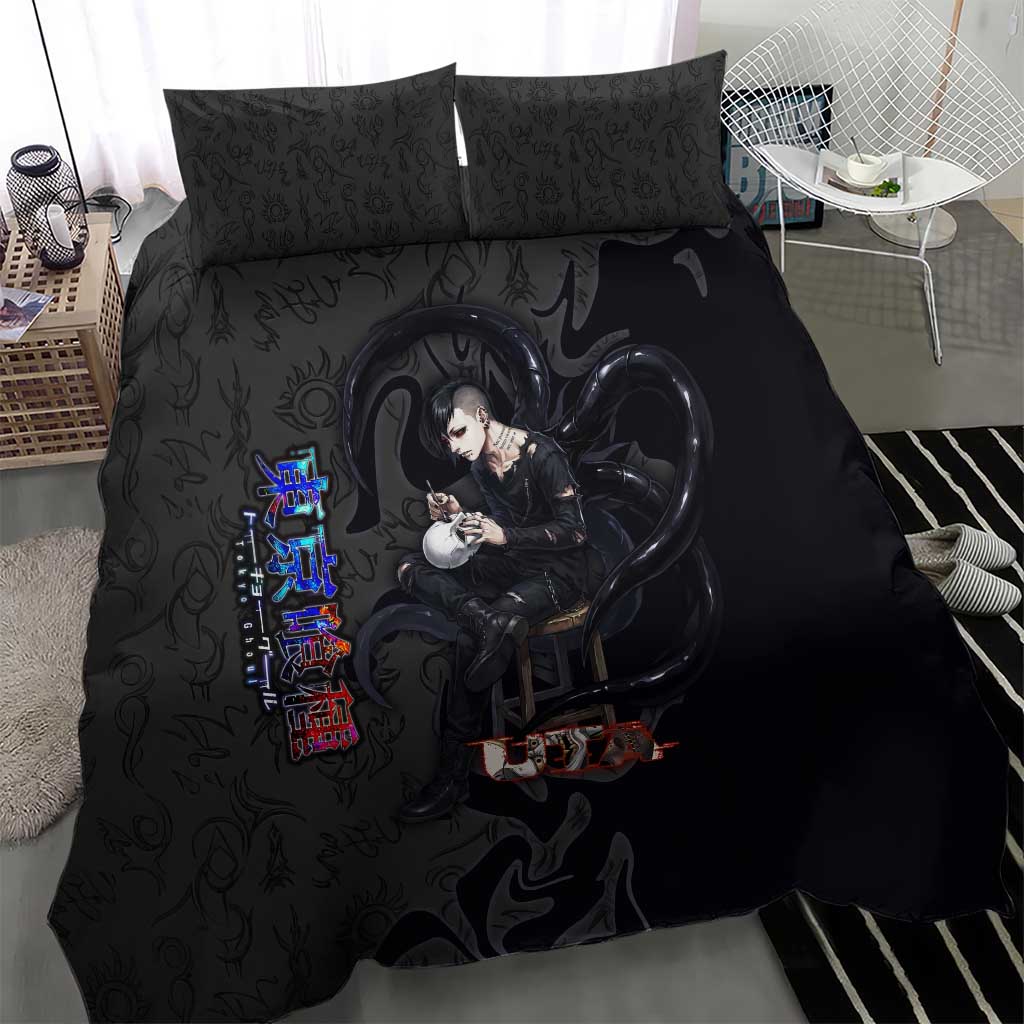 Uta Tokyo Ghoul Bedding Set Dark Urban Tattoo Style with Oni Mask Elements