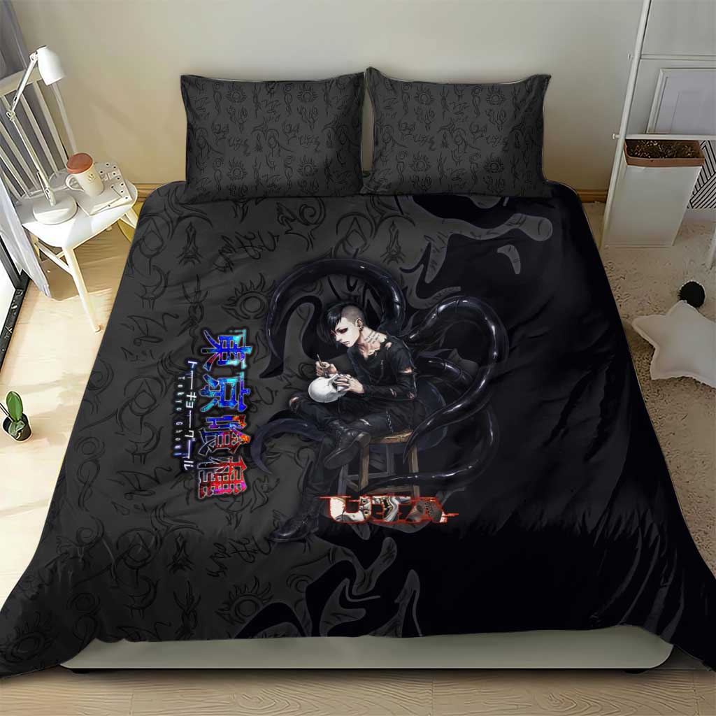 Uta Tokyo Ghoul Bedding Set Dark Urban Tattoo Style with Oni Mask Elements