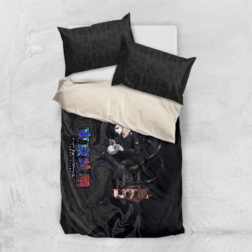 Uta Tokyo Ghoul Bedding Set Dark Urban Tattoo Style with Oni Mask Elements