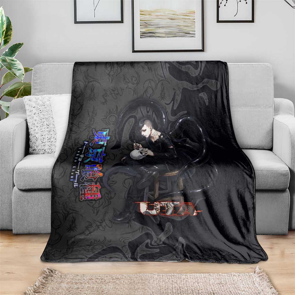 Uta Tokyo Ghoul Blanket Dark Urban Tattoo Style with Oni Mask Elements