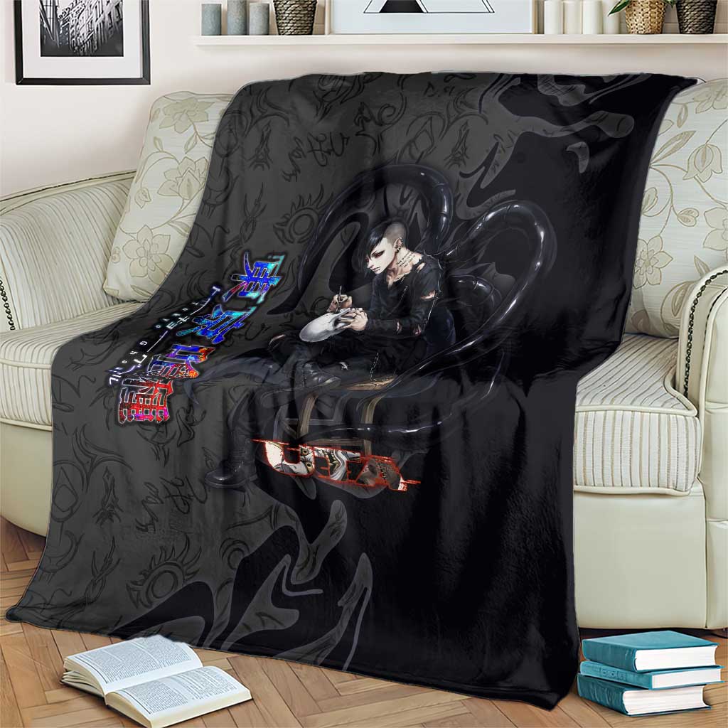 Uta Tokyo Ghoul Blanket Dark Urban Tattoo Style with Oni Mask Elements