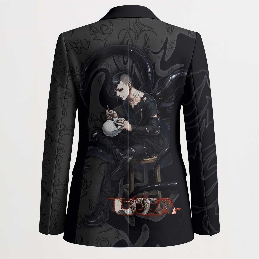 Uta Tokyo Ghoul Blazer Dark Urban Tattoo Style with Oni Mask Elements