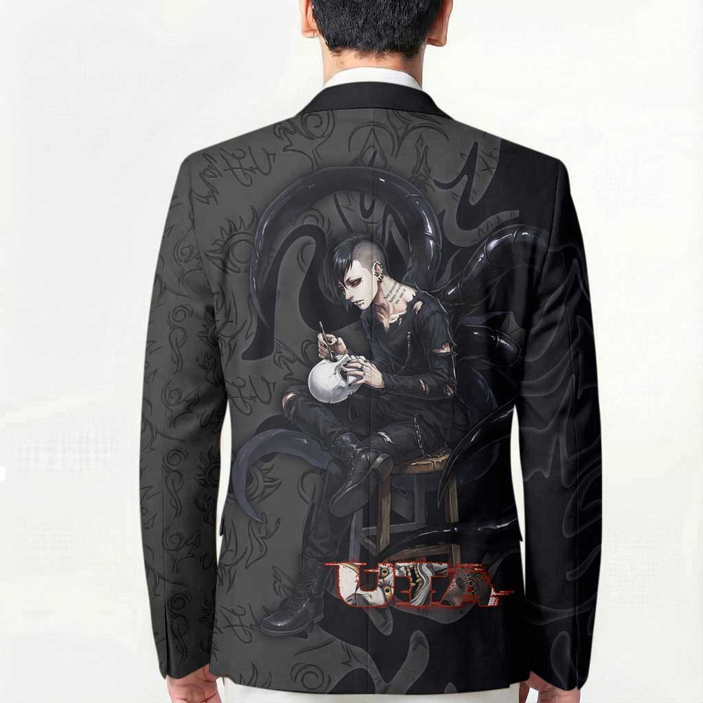 Uta Tokyo Ghoul Blazer Dark Urban Tattoo Style with Oni Mask Elements