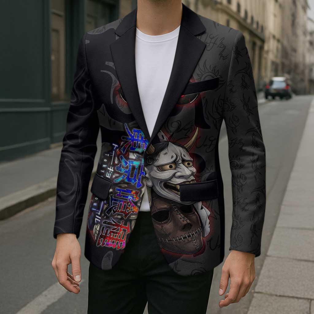 Uta Tokyo Ghoul Blazer Dark Urban Tattoo Style with Oni Mask Elements