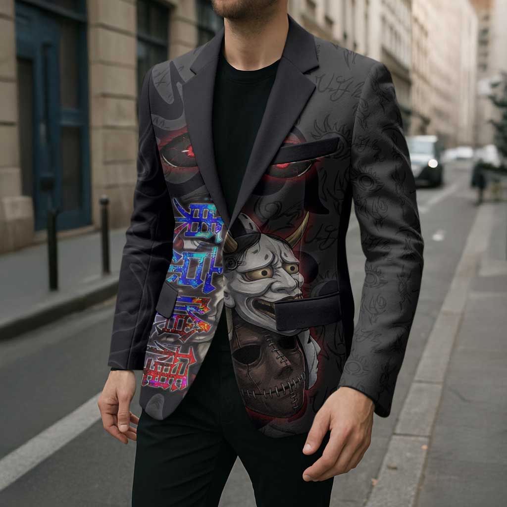Uta Tokyo Ghoul Blazer Dark Urban Tattoo Style with Oni Mask Elements