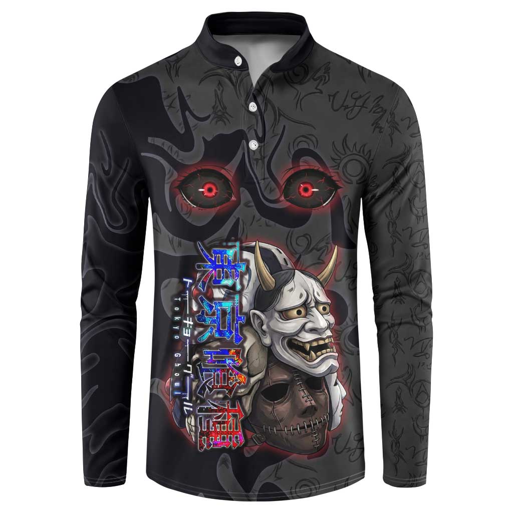 Uta Tokyo Ghoul Button Sweatshirt Dark Urban Tattoo Style with Oni Mask Elements