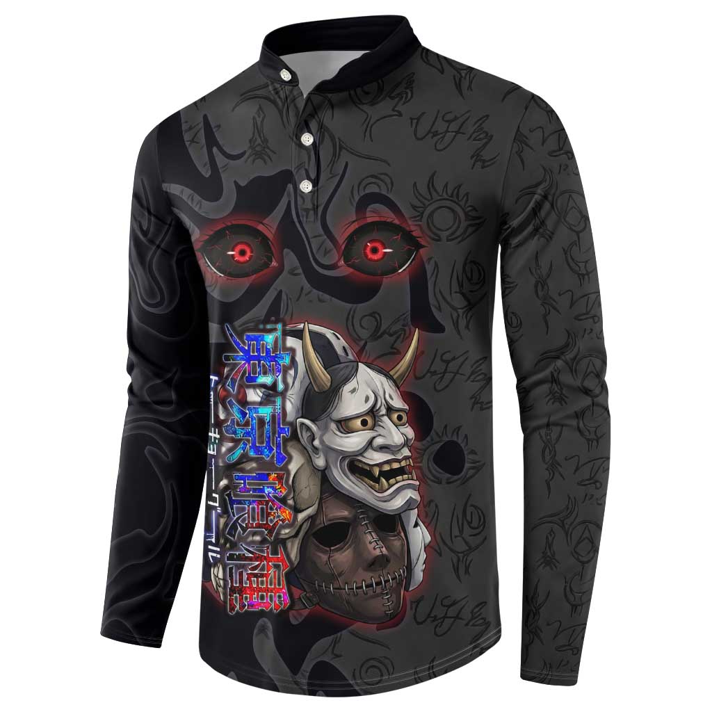 Uta Tokyo Ghoul Button Sweatshirt Dark Urban Tattoo Style with Oni Mask Elements