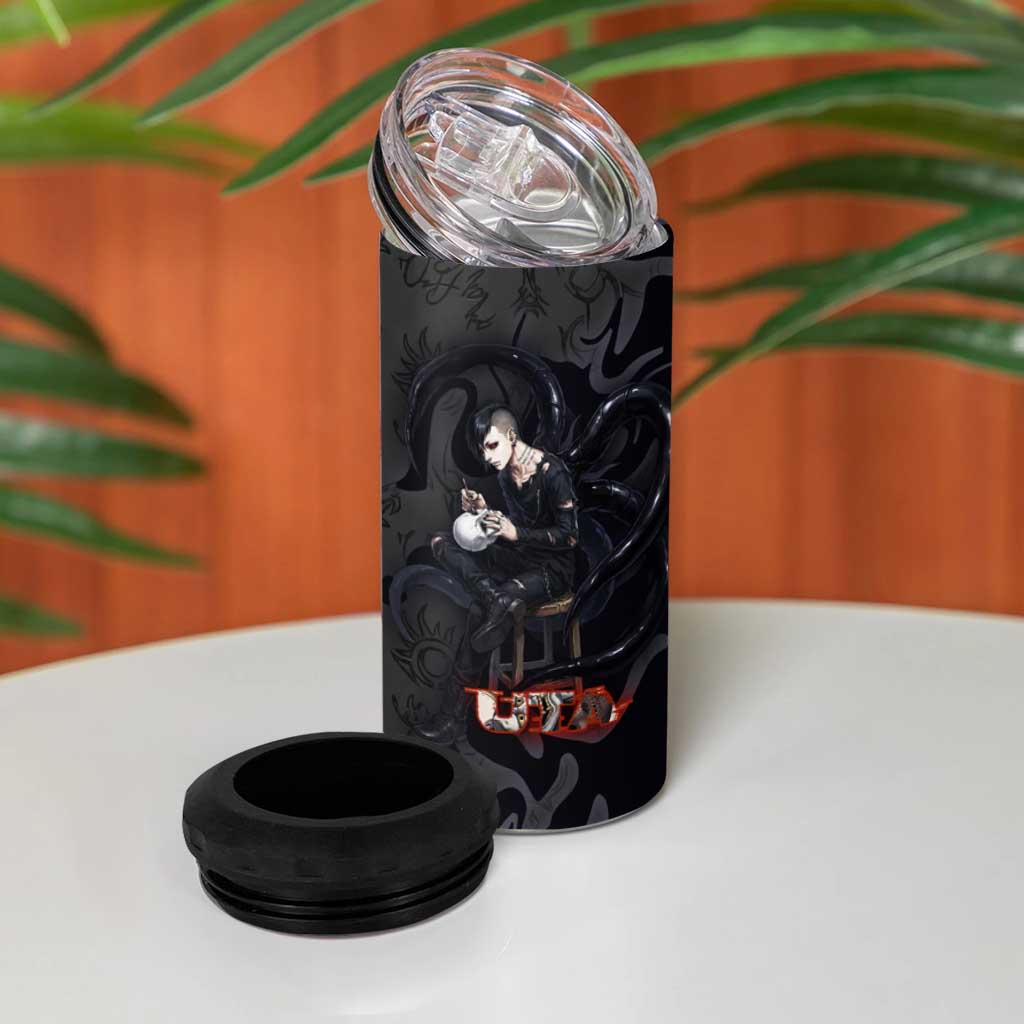 Uta Tokyo Ghoul 4 in 1 Can Cooler Tumbler Dark Urban Tattoo Style with Oni Mask Elements