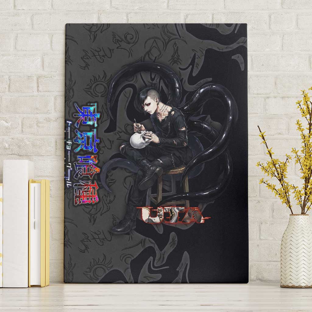 Uta Tokyo Ghoul Canvas Wall Art Dark Urban Tattoo Style with Oni Mask Elements