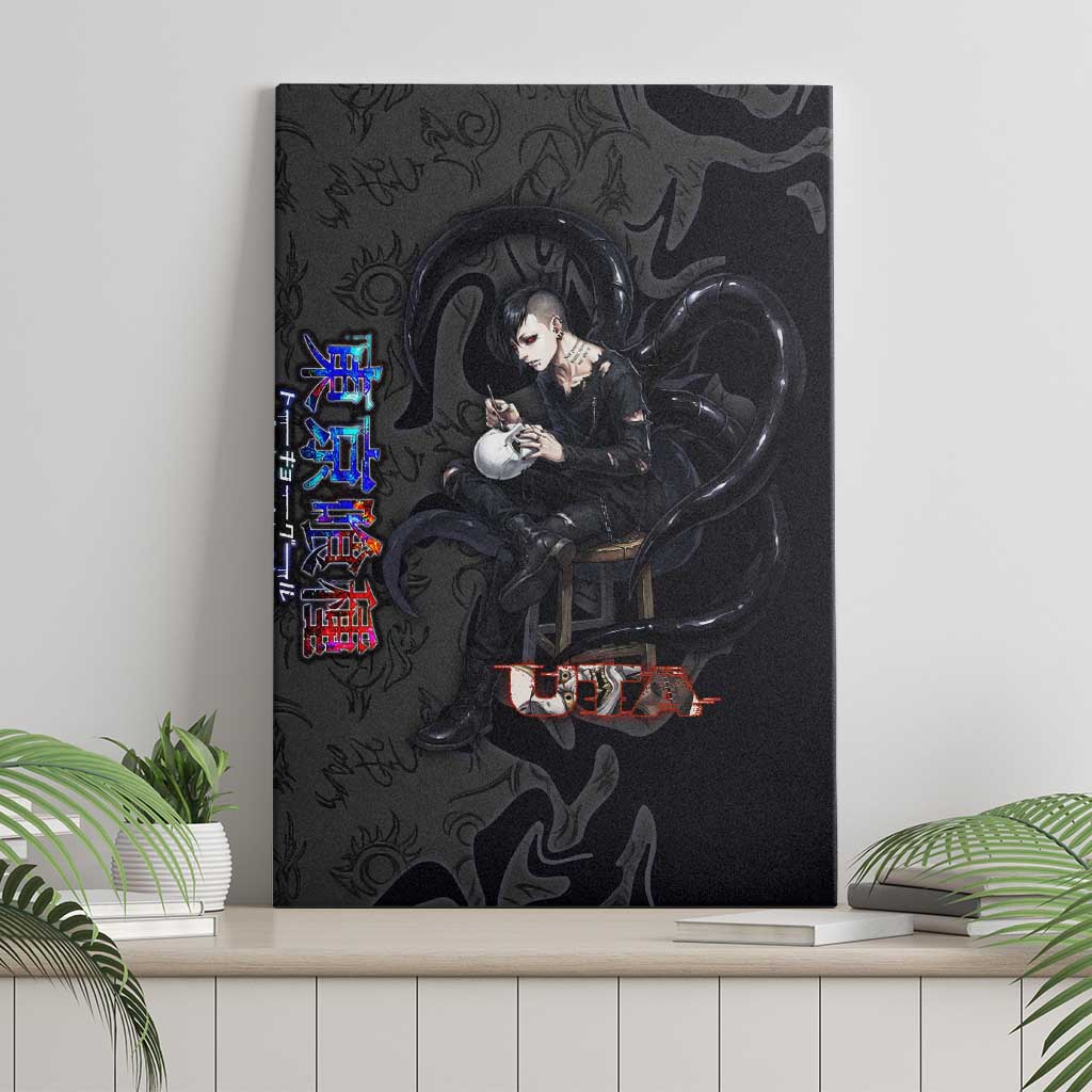 Uta Tokyo Ghoul Canvas Wall Art Dark Urban Tattoo Style with Oni Mask Elements