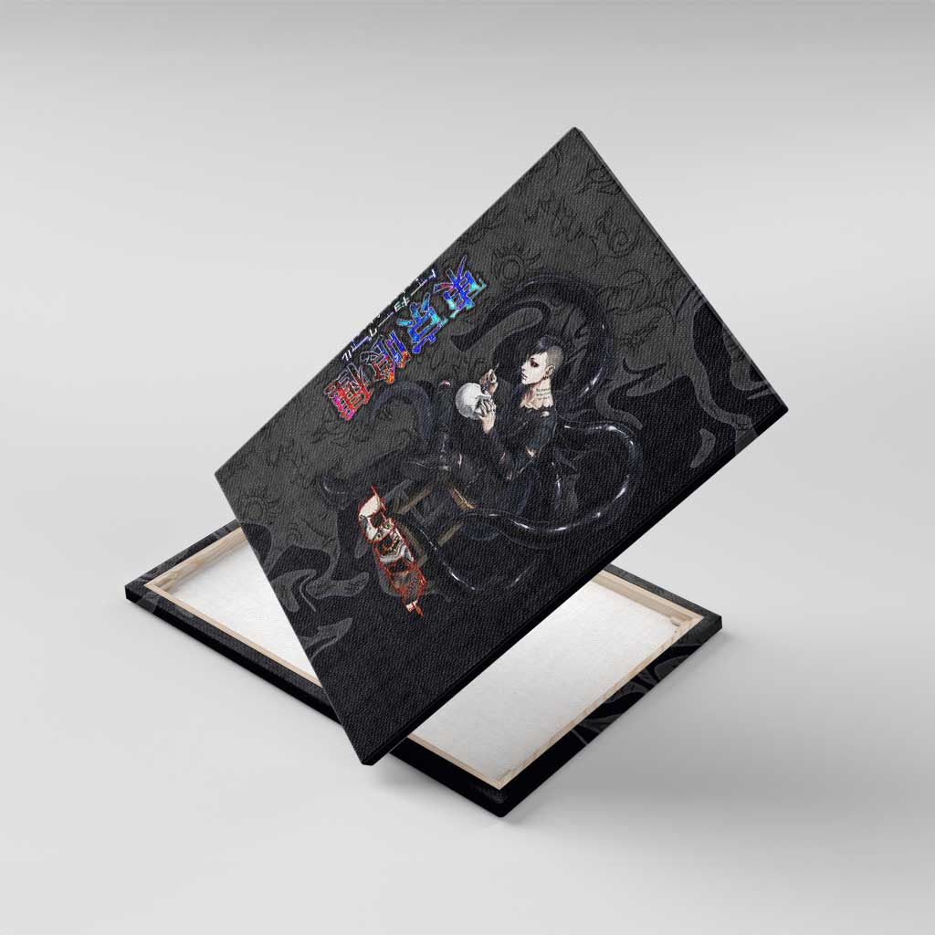 Uta Tokyo Ghoul Canvas Wall Art Dark Urban Tattoo Style with Oni Mask Elements