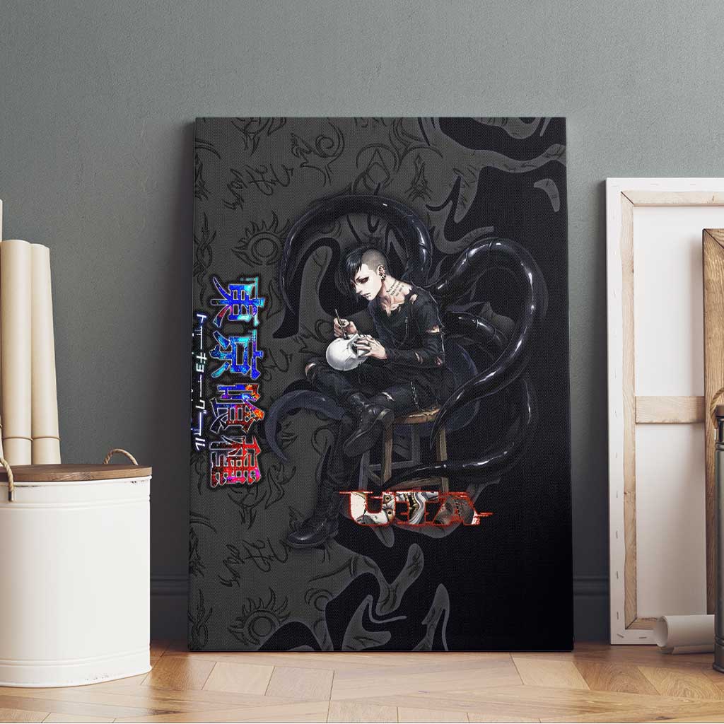 Uta Tokyo Ghoul Canvas Wall Art Dark Urban Tattoo Style with Oni Mask Elements