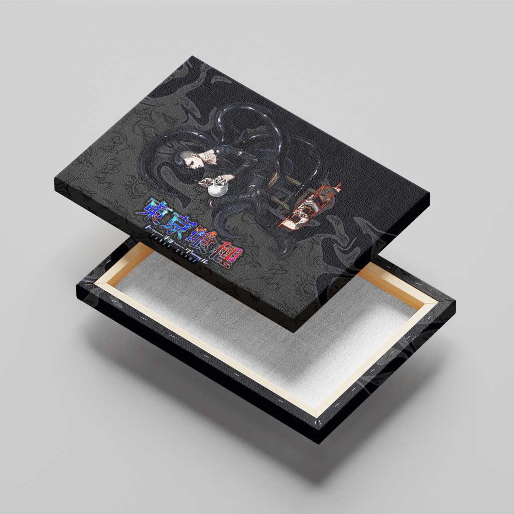 Uta Tokyo Ghoul Canvas Wall Art Dark Urban Tattoo Style with Oni Mask Elements