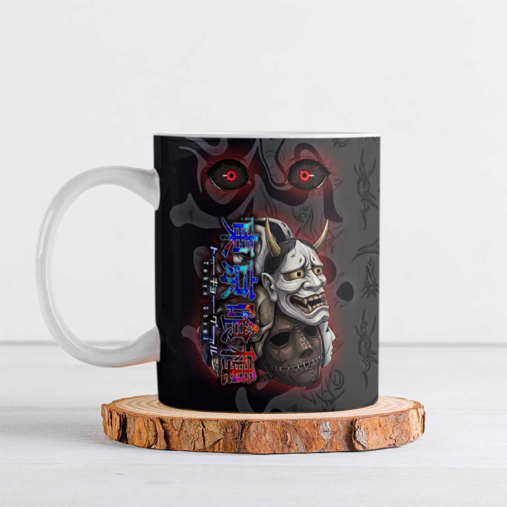 Uta Tokyo Ghoul Ceramic Mug Dark Urban Tattoo Style with Oni Mask Elements