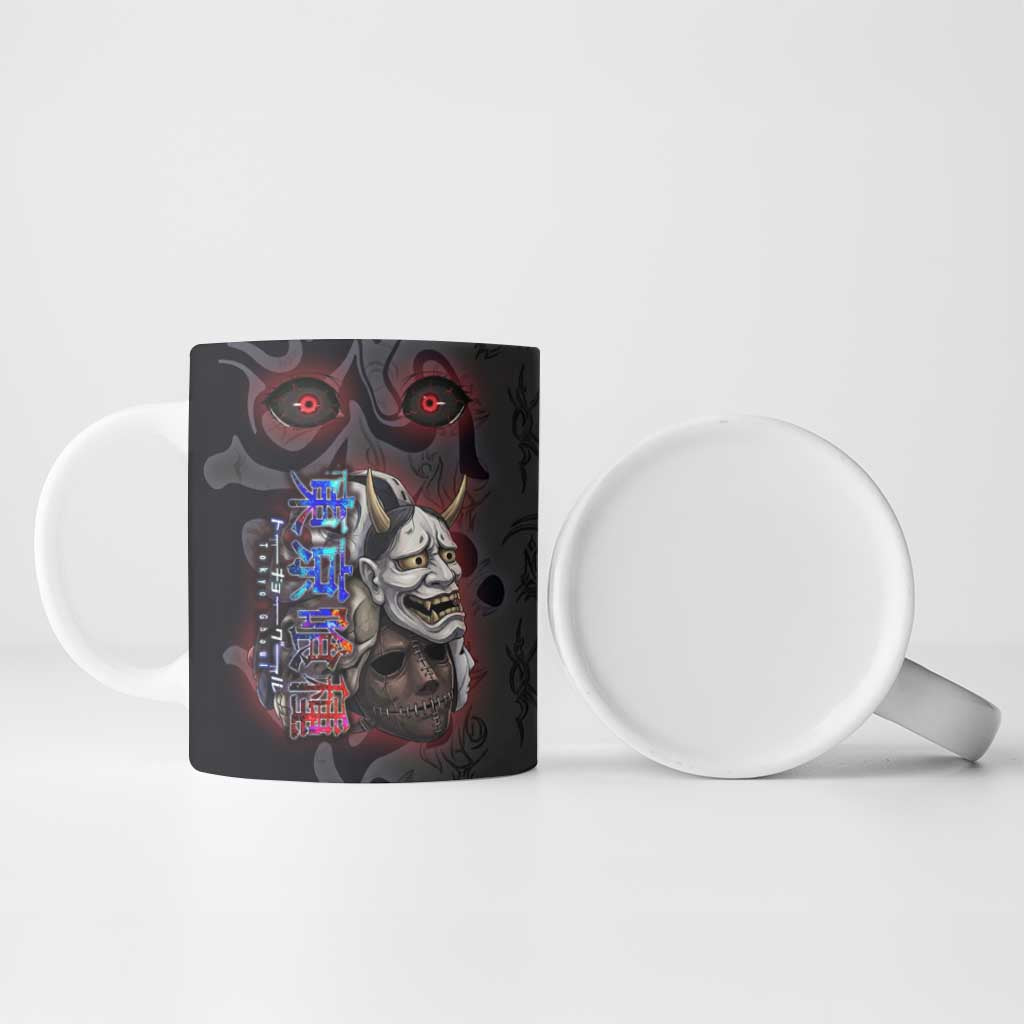 Uta Tokyo Ghoul Ceramic Mug Dark Urban Tattoo Style with Oni Mask Elements