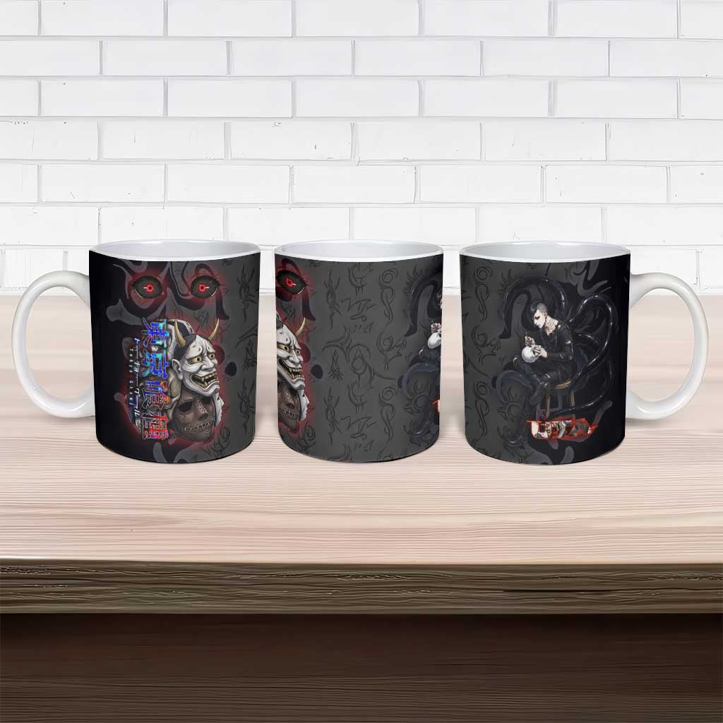 Uta Tokyo Ghoul Ceramic Mug Dark Urban Tattoo Style with Oni Mask Elements