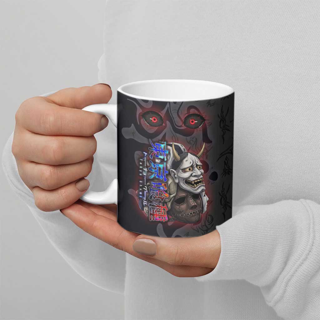 Uta Tokyo Ghoul Ceramic Mug Dark Urban Tattoo Style with Oni Mask Elements
