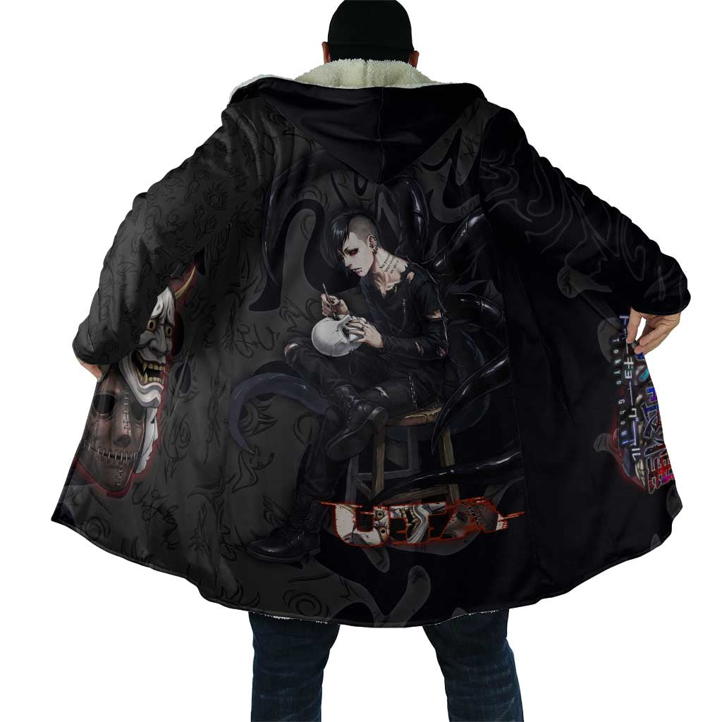 Uta Tokyo Ghoul Cloak Dark Urban Tattoo Style with Oni Mask Elements