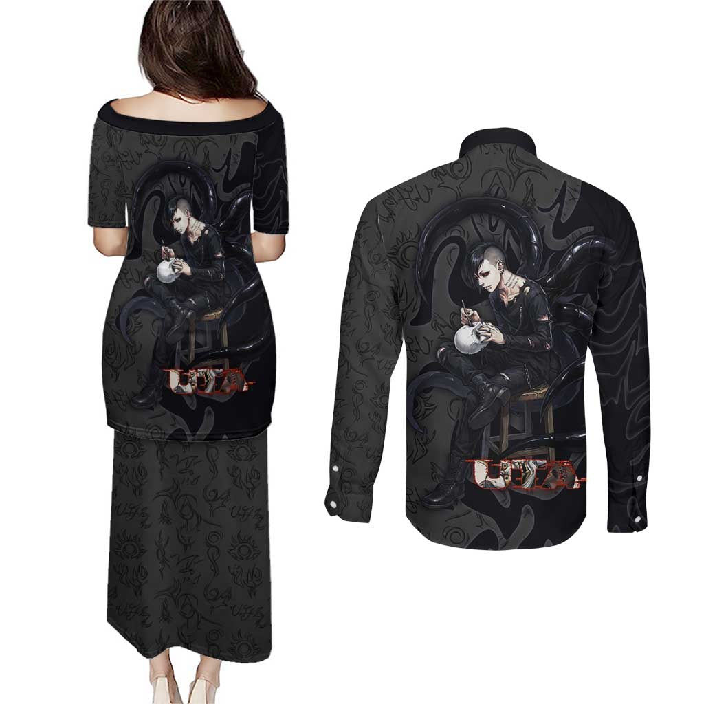 Uta Tokyo Ghoul Couples Matching Puletasi and Long Sleeve Button Shirt Dark Urban Tattoo Style with Oni Mask Elements