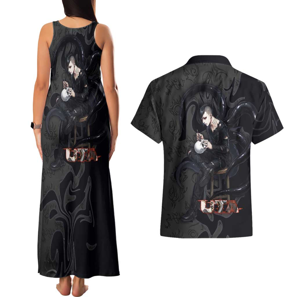 Uta Tokyo Ghoul Couples Matching Tank Maxi Dress and Hawaiian Shirt Dark Urban Tattoo Style with Oni Mask Elements