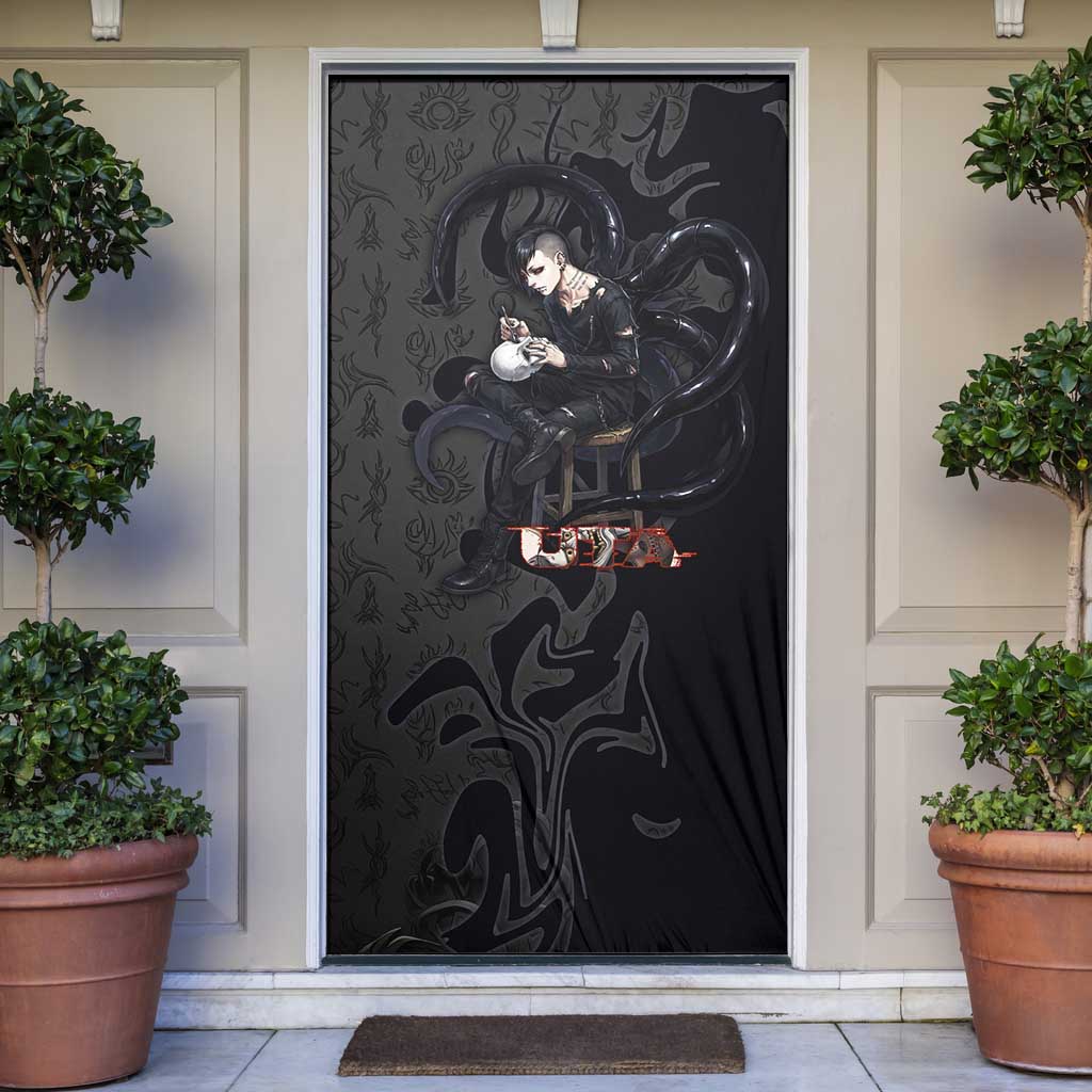 Uta Tokyo Ghoul Door Cover Dark Urban Tattoo Style with Oni Mask Elements