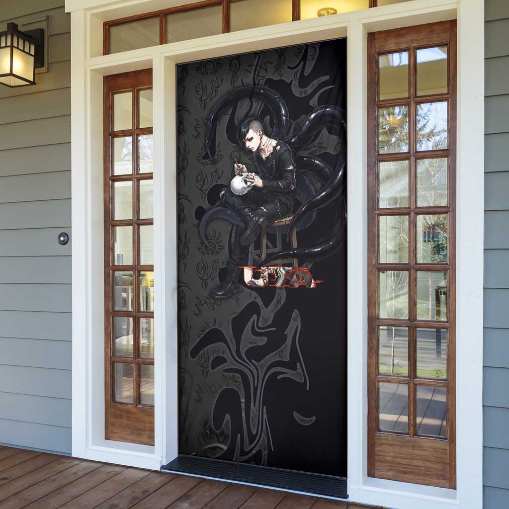 Uta Tokyo Ghoul Door Cover Dark Urban Tattoo Style with Oni Mask Elements