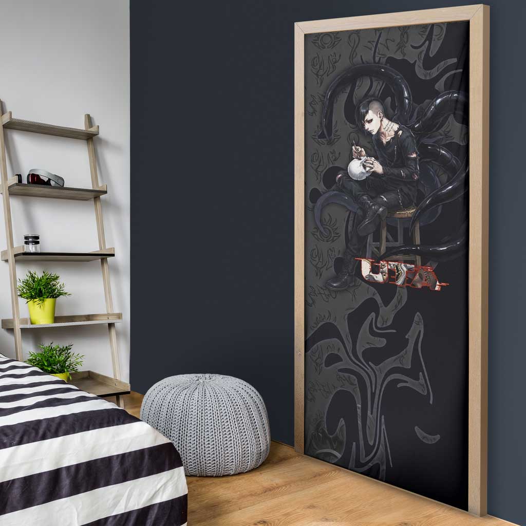 Uta Tokyo Ghoul Door Cover Dark Urban Tattoo Style with Oni Mask Elements