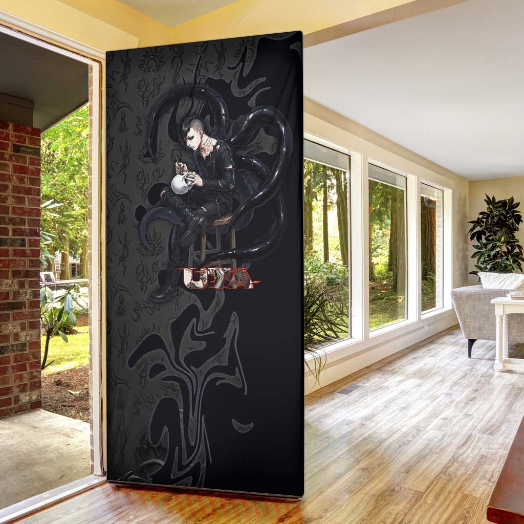 Uta Tokyo Ghoul Door Cover Dark Urban Tattoo Style with Oni Mask Elements