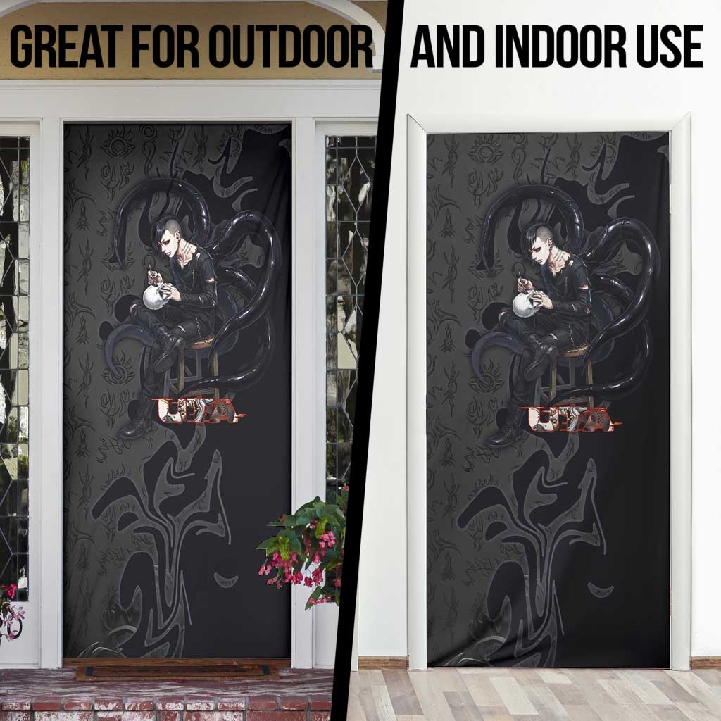 Uta Tokyo Ghoul Door Cover Dark Urban Tattoo Style with Oni Mask Elements